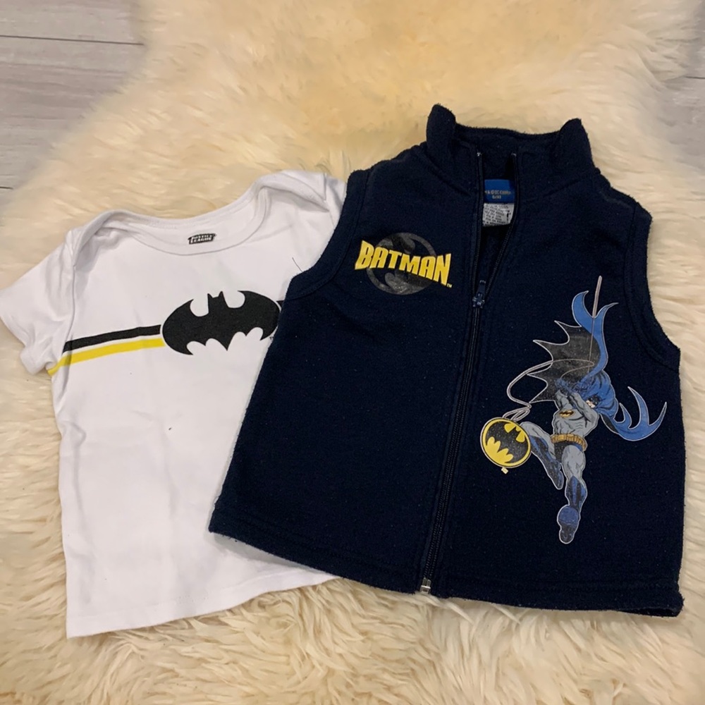 Batman Zipper Vest in colour Navy and White Batman T-Shirt in Size 2T